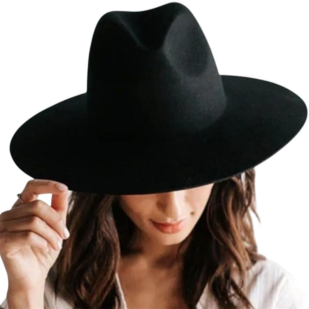 Gigi Pip Scottie Wide Brim Fedora Hat Cowgirl 100% Australian Wool Black 57 S/M